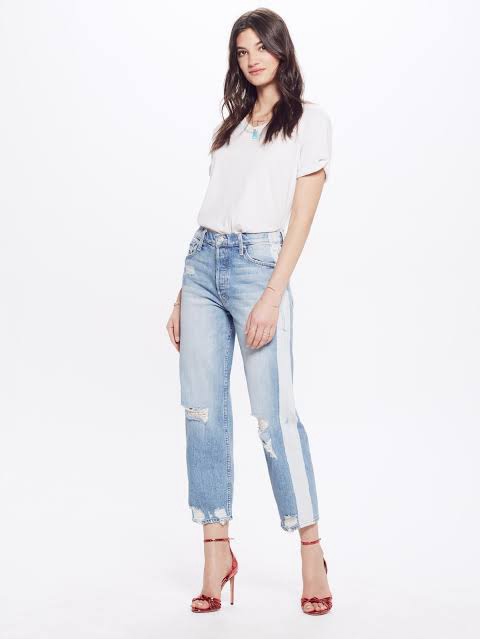 Mother Thrasher Striped Confession Light Blue High-Rise Crop Jeans 31
